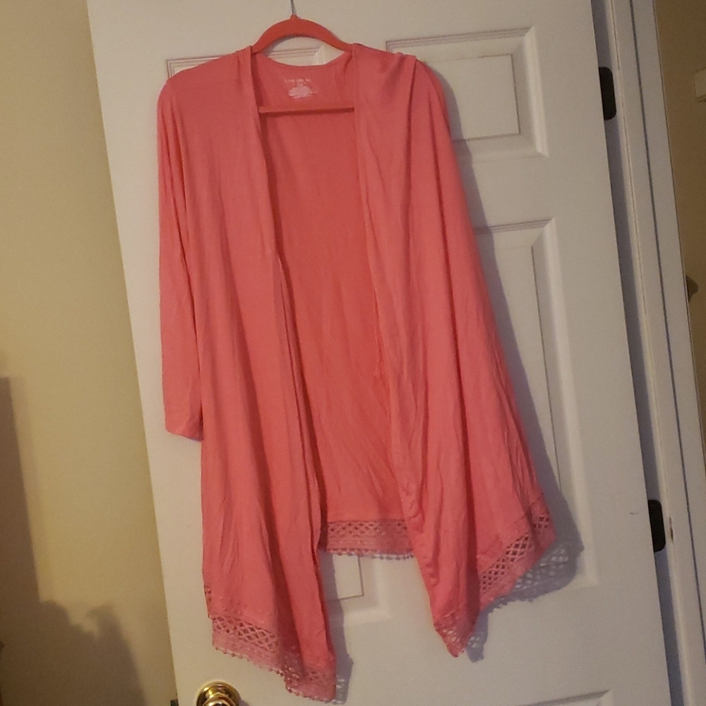 ^26/28 Crochet trim open overpiece coral